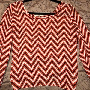 Chevron red, white, and black blouse